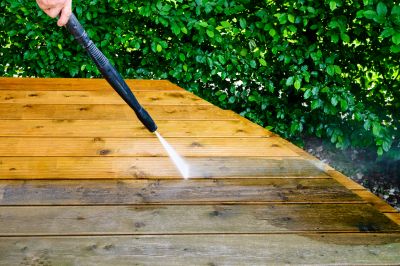 Cleaning a wooden deck